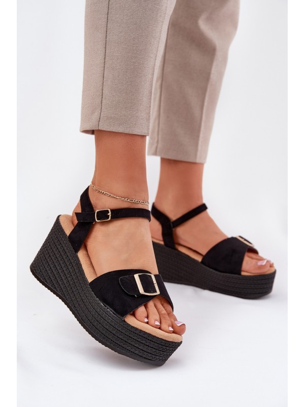 Wedge Sandals For Women With Buckle Black Liniella 2
