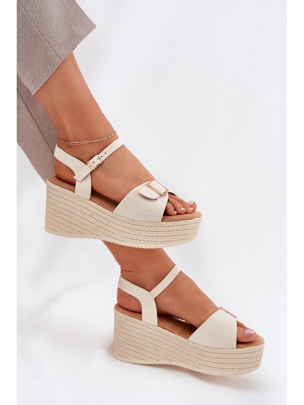 Wedge Sandals For Women With Buckle Beige Liniella
