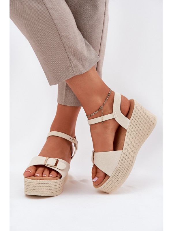 Wedge Sandals For Women With Buckle Beige Liniella 2