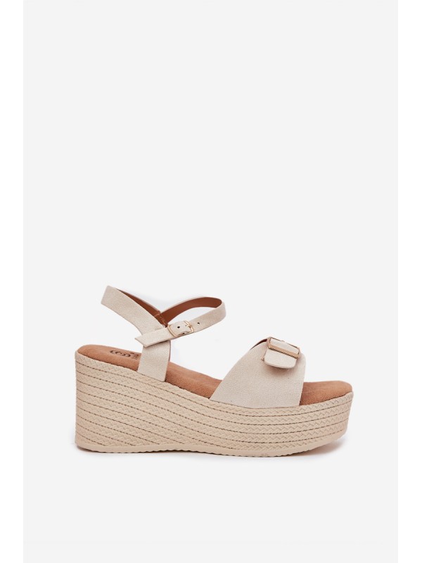 Wedge Sandals For Women With Buckle Beige Liniella
