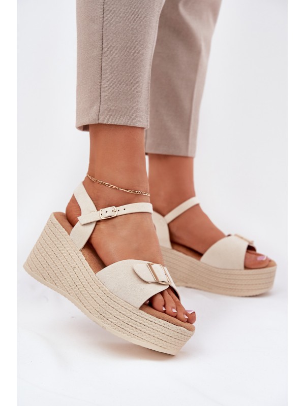 Wedge Sandals For Women With Buckle Beige Liniella