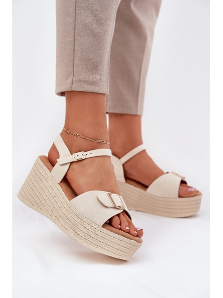 Wedge Sandals For Women With Buckle Beige Liniella