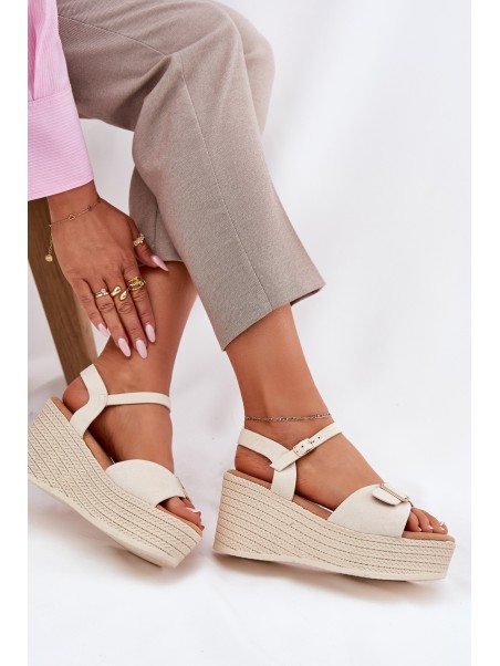 Wedge Sandals For Women With Buckle Beige Liniella
