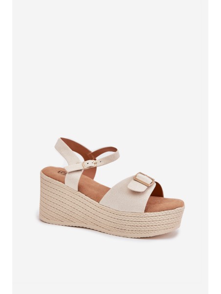 Wedge Sandals For Women With Buckle Beige Liniella