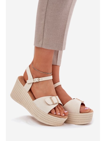 Wedge Sandals For Women With Buckle Beige Liniella