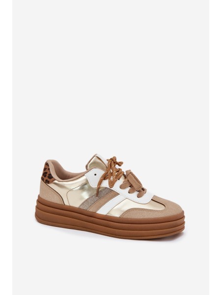 Womens Platform Sneakers With Double Lacing Leopard Gold Studs