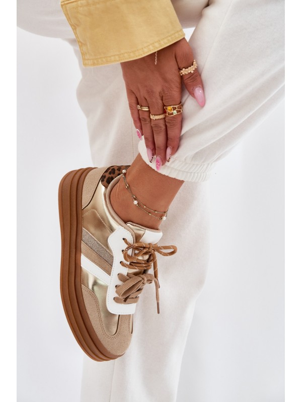 Womens Platform Sneakers With Double Lacing Leopard Gold Studs