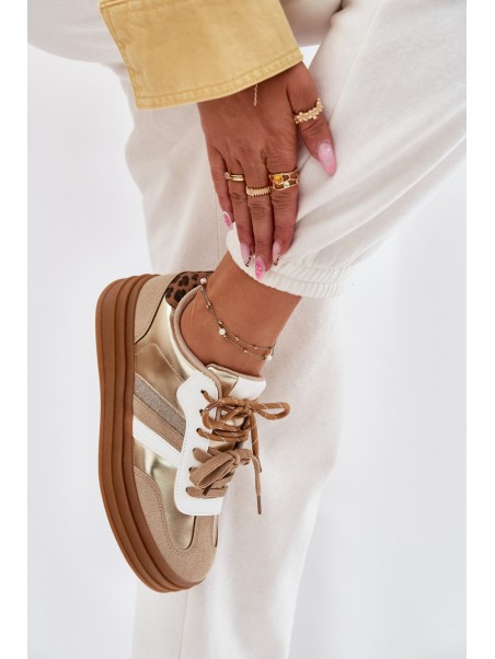 Womens Platform Sneakers With Double Lacing Leopard Gold Studs