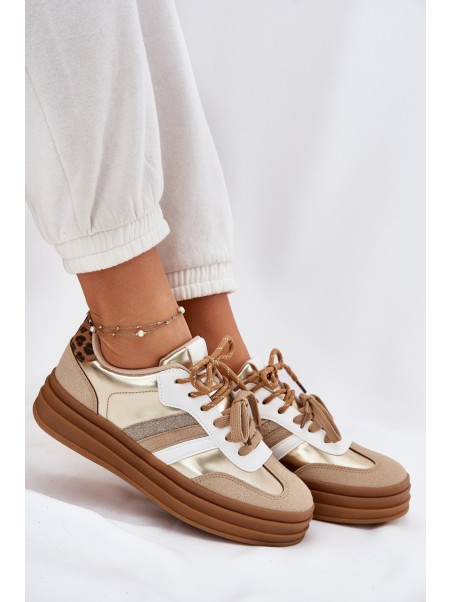 Womens Platform Sneakers With Double Lacing Leopard Gold Studs