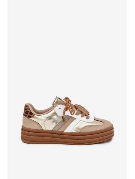 Womens Platform Sneakers With Double Lacing Leopard Gold Studs