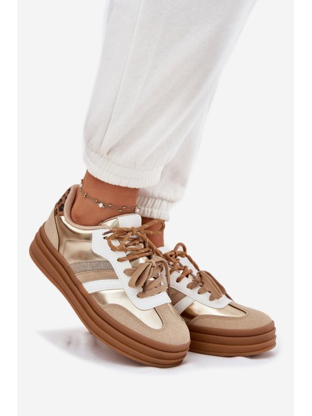 Womens Platform Sneakers With Double Lacing Leopard Gold Studs