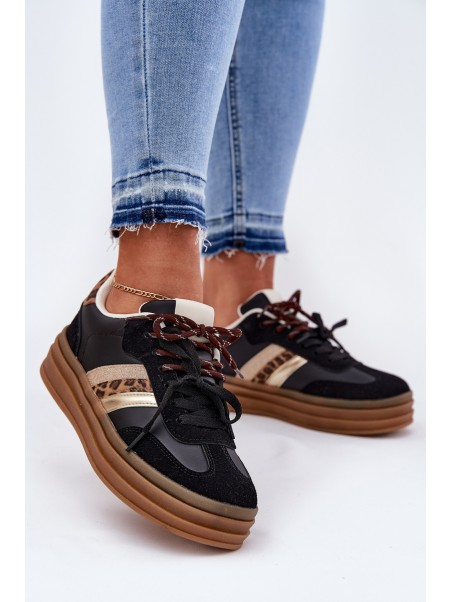Womens Platform Sneakers With Double Lacing Panther Black Niteria