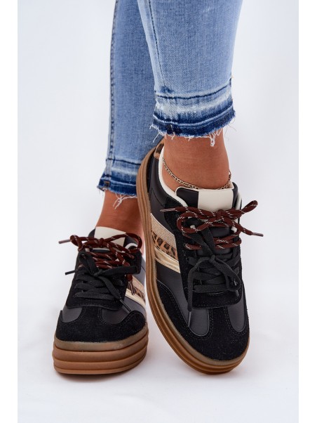 Womens Platform Sneakers With Double Lacing Panther Black Niteria