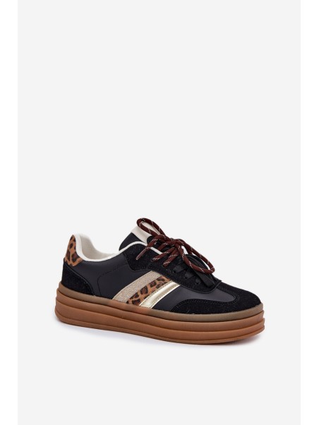 Womens Platform Sneakers With Double Lacing Panther Black Niteria