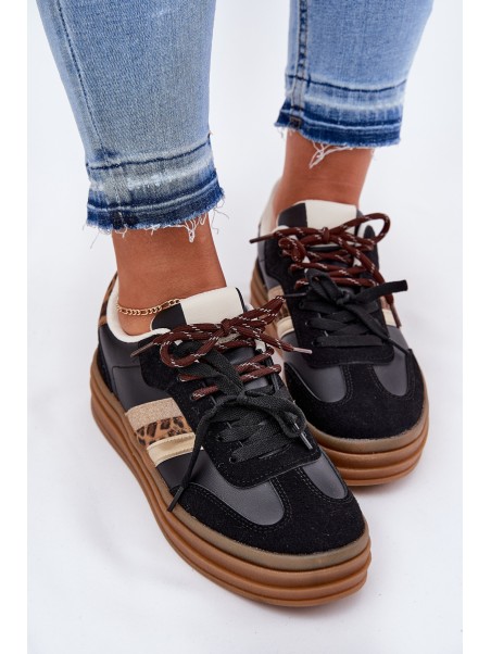 Womens Platform Sneakers With Double Lacing Panther Black Niteria