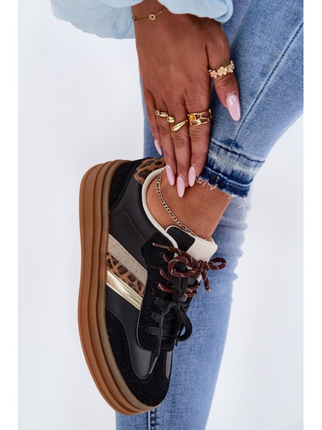 Womens Platform Sneakers With Double Lacing Panther Black Niteria