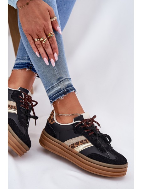 Womens Platform Sneakers With Double Lacing Panther Black Niteria