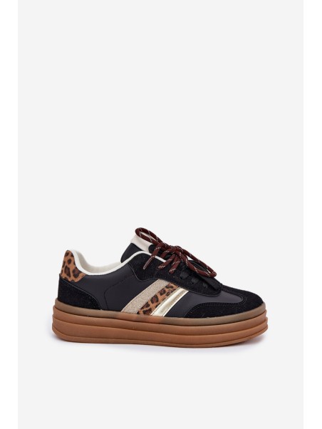 Womens Platform Sneakers With Double Lacing Panther Black Niteria