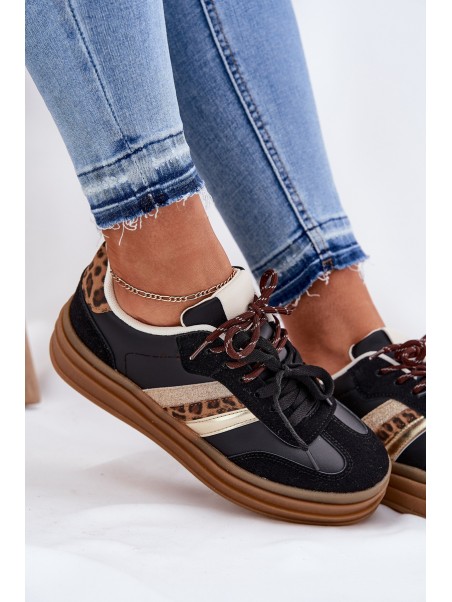 Womens Platform Sneakers With Double Lacing Panther Black Niteria