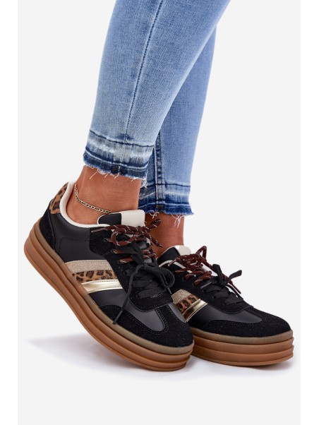 Womens Platform Sneakers With Double Lacing Panther Black Niteria