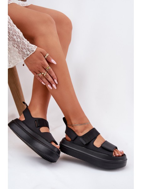 Ladies platform sandals with velcro black Nitepira