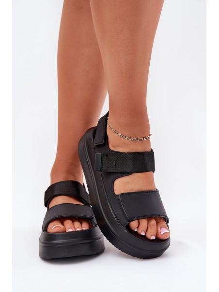 Ladies platform sandals with velcro black Nitepira