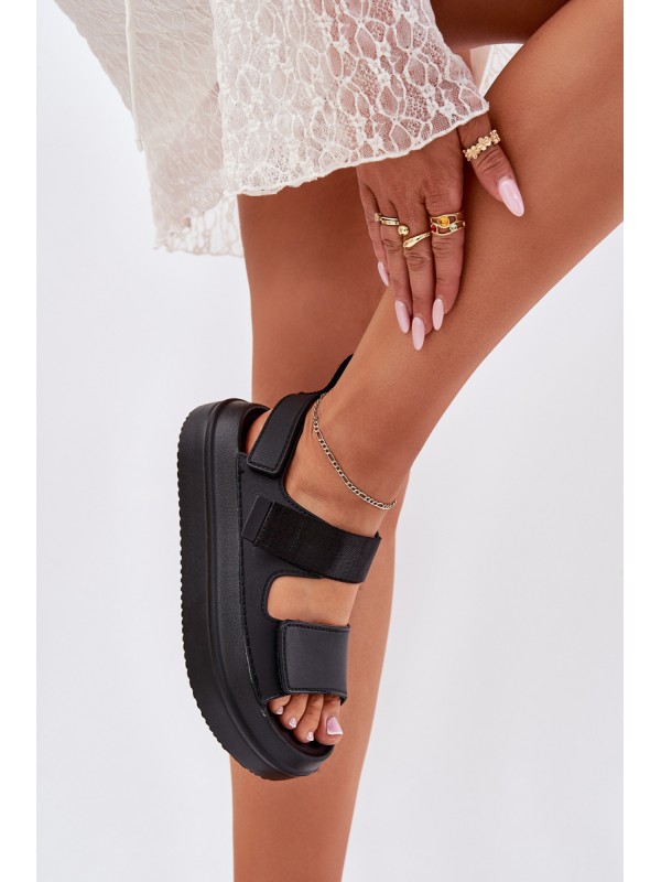Ladies platform sandals with velcro black Nitepira