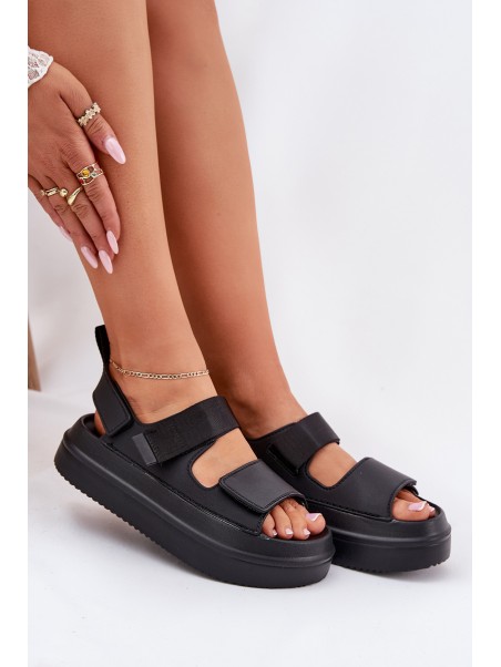 Ladies platform sandals with velcro black Nitepira