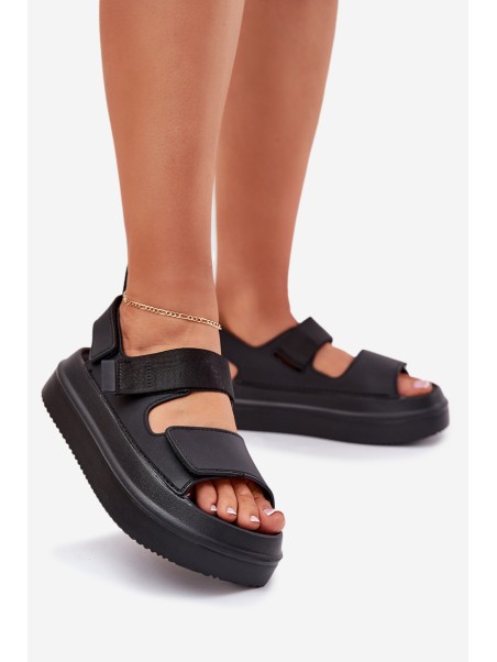 Ladies platform sandals with velcro black Nitepira