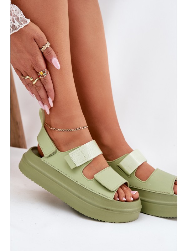Women's Platform Sandals With Velcro Green Nitepira