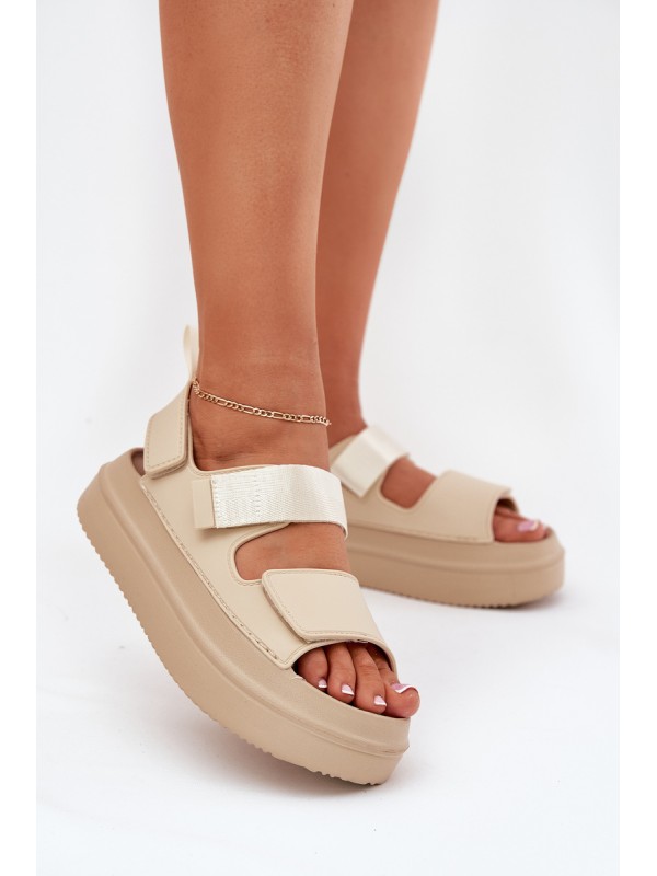 Women's Platform Sandals With Velcro Beige Nitepira