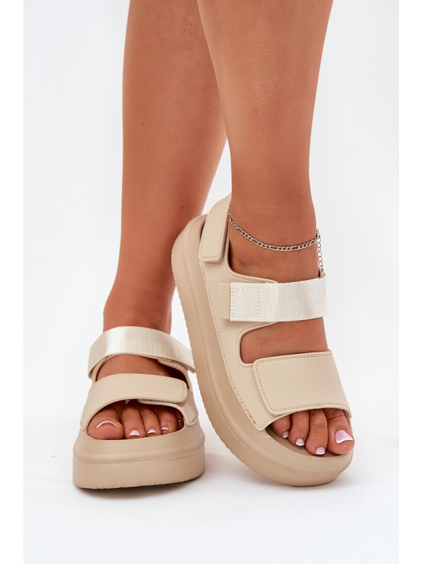 Women's Platform Sandals With Velcro Beige Nitepira 2