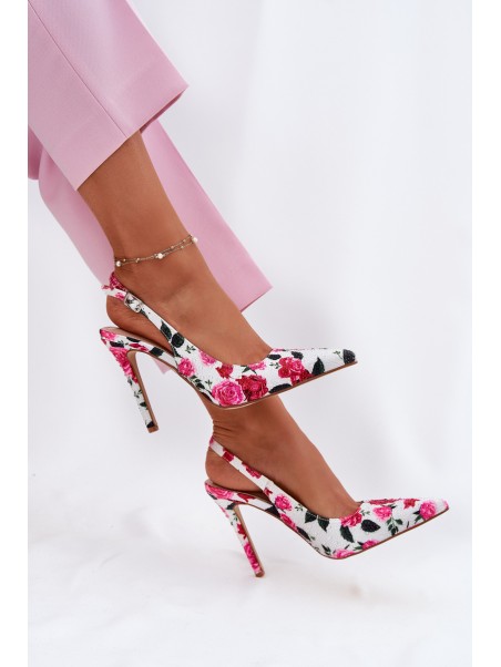 Embellished High Heels Sandals With Roses White Vevessa