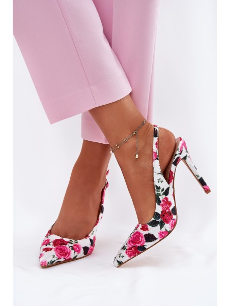 Embellished High Heels Sandals With Roses White Vevessa