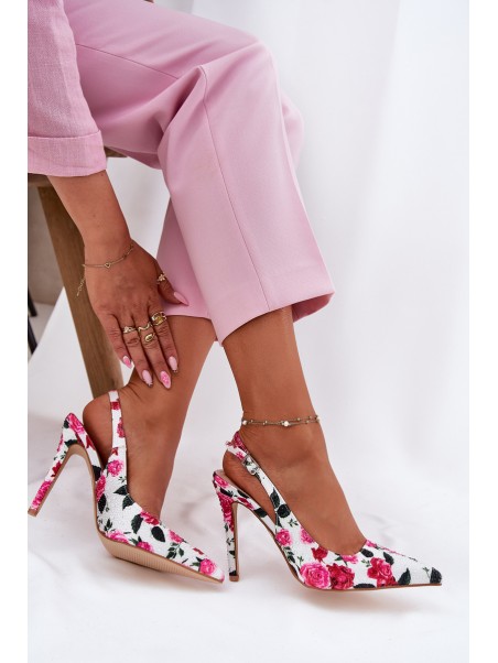 Embellished High Heels Sandals With Roses White Vevessa
