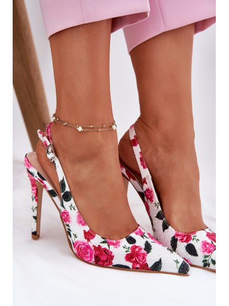 Embellished High Heels Sandals With Roses White Vevessa
