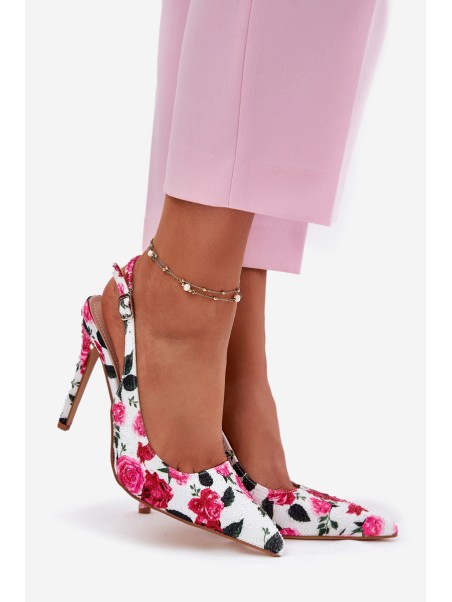Embellished High Heels Sandals With Roses White Vevessa