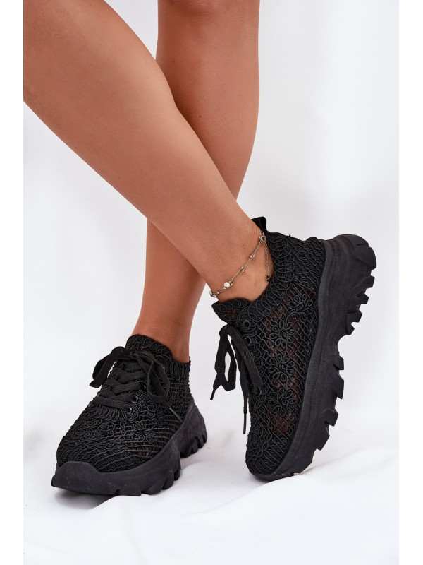 Women's Sneakers With Crocheted Upper Black Jelhiris