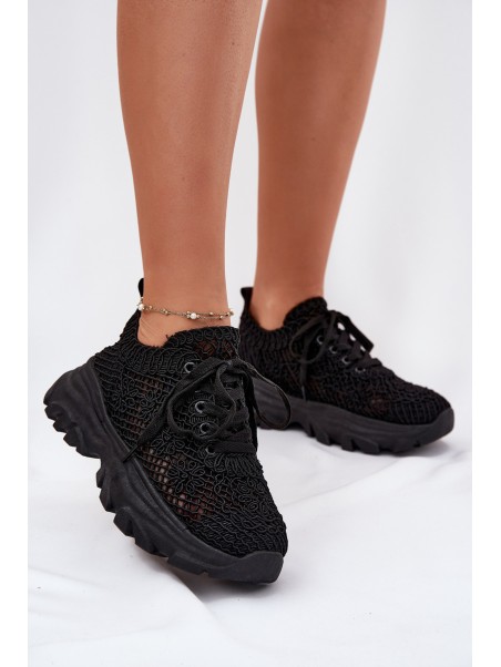 Women's Sneakers With Crocheted Upper Black Jelhiris