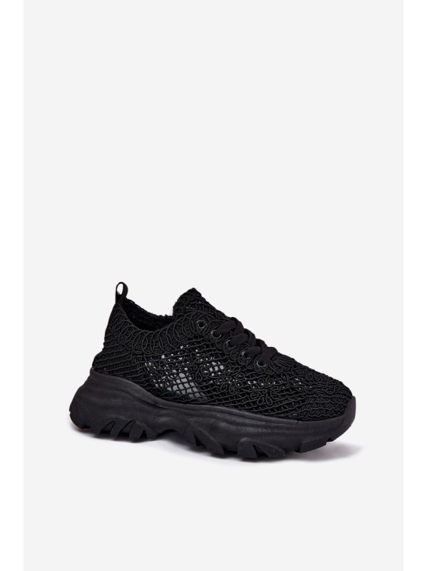 Women's Sneakers With Crocheted Upper Black Jelhiris
