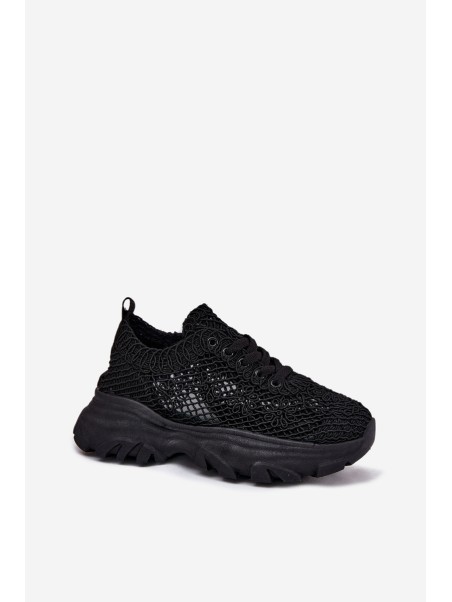 Women's Sneakers With Crocheted Upper Black Jelhiris