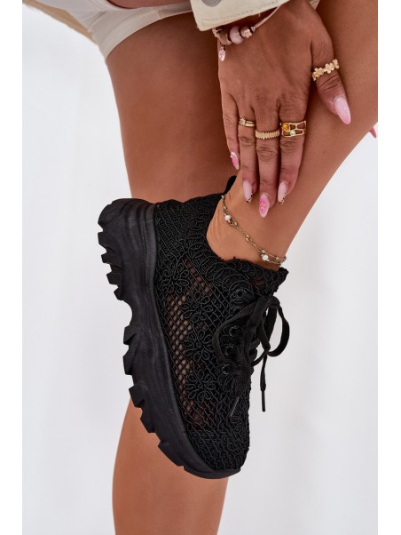 Women's Sneakers With Crocheted Upper Black Jelhiris