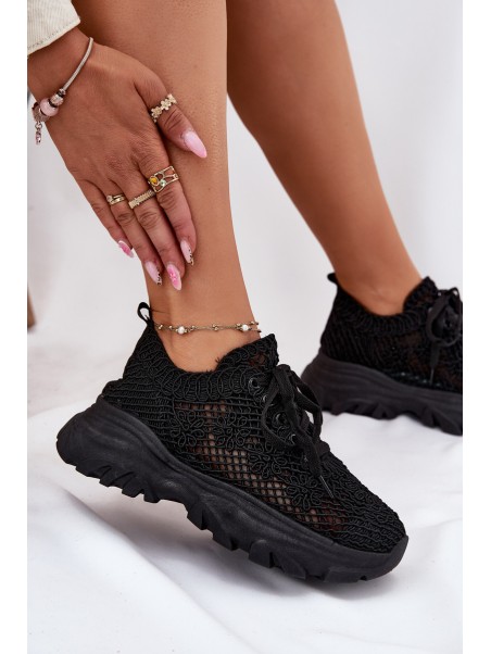 Women's Sneakers With Crocheted Upper Black Jelhiris