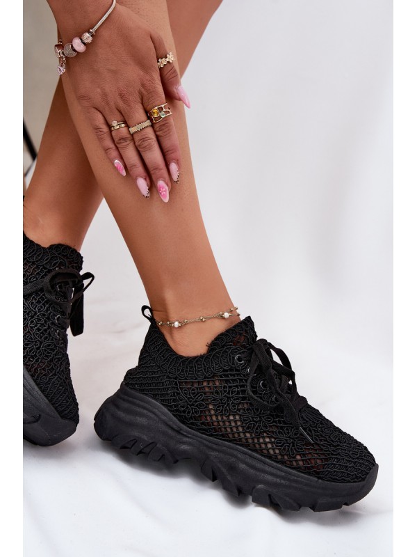 Women's Sneakers With Crocheted Upper Black Jelhiris