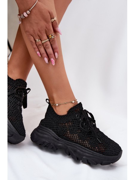 Women's Sneakers With Crocheted Upper Black Jelhiris