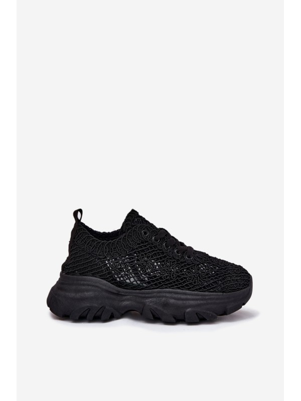 Women's Sneakers With Crocheted Upper Black Jelhiris