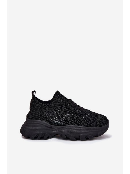 Women's Sneakers With Crocheted Upper Black Jelhiris