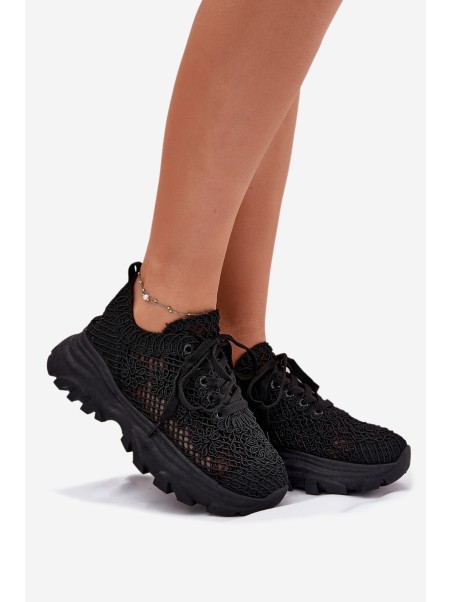 Women's Sneakers With Crocheted Upper Black Jelhiris
