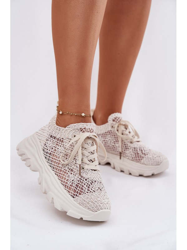 Women's Sneakers With Crocheted Upper Beige Jelhiris