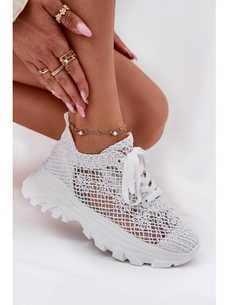 Women's Sneakers With Crochet Upper White Jelhiris
